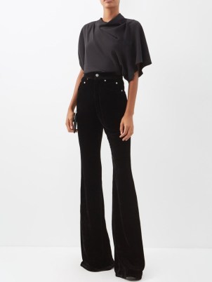 RICK OWENS Bolan high-rise velvet flared trousers in black – women’s luxury flares – MATCHESFASHION