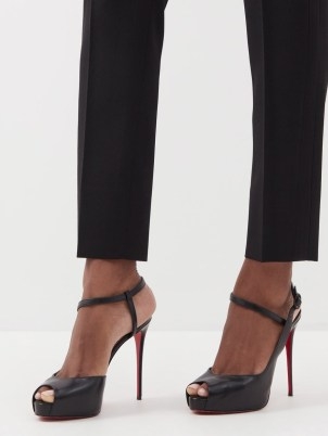 CHRISTIAN LOUBOUTIN Jenlove Alta 120 leather platform pumps in black ~ high stiletto heel platforms ~ women’s deigner heels ~ chic retro inspired shoes ~ peep toe - flipped
