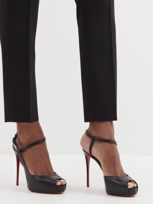 CHRISTIAN LOUBOUTIN Jenlove Alta 120 leather platform pumps in black ~ high stiletto heel platforms ~ women’s deigner heels ~ chic retro inspired shoes ~ peep toe