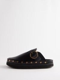 ISABEL MARANT Mirst buckled backless leather loafers in black | women’s clog style loafer shoes | womens studded and buckled flat mules | MATCHESFASHION | casual designer footwear