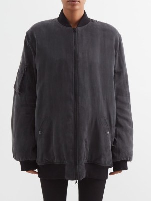 RAEY Oversized padded cupro bomber jacket in black – women’s casual zip front jackets – matchesfashion - flipped