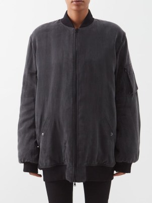 RAEY Oversized padded cupro bomber jacket in black – women’s casual zip front jackets – matchesfashion