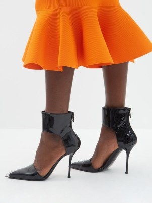ALEXANDER MCQUEEN Punk 105 metal-toecap patent-leather pumps in black ~ glossy ankle cuff high heels ~ MATCHESFASHION - flipped