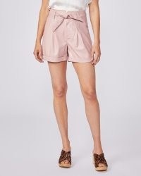 PAIGE Blanka Short Blush Vegan Leather – womens light pink faux leather tie waist shorts