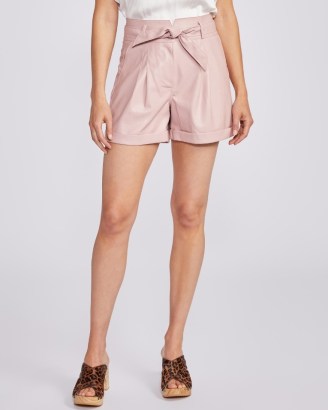 PAIGE Blanka Short Blush Vegan Leather – womens light pink faux leather tie waist shorts - flipped