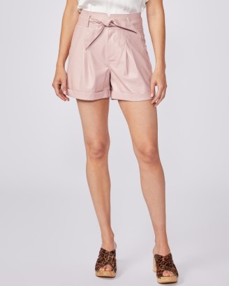 PAIGE Blanka Short Blush Vegan Leather – womens light pink faux leather tie waist shorts