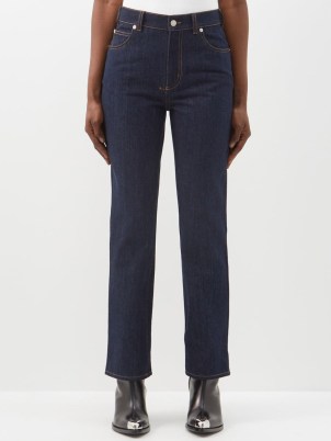 ALEXANDER MCQUEEN High-rise denim slim-leg jeans in blue ~ women’s casual designer denim fashion ~ MATCHESFASHION