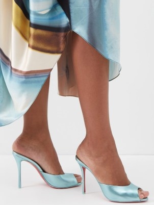 CHRISTIAN LOUBOUTIN Me Dolly 100 blue metallic leather pumps – peep toes – stiletto heels – shimmering designer occasion shoes – womens glamorous footwear – matchesfashion - flipped