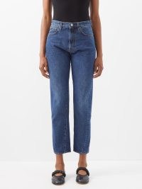 TOTEME Twisted-seam cropped slim-leg jeans in blue | women’s organic cotton denim fashion | MATCHESFASHION | crop hem