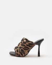 BROWN ANIMAL PRINT QUILTED HEELED MULES ~ leopard high heel mule sandals