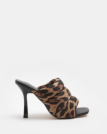 BROWN ANIMAL PRINT QUILTED HEELED MULES ~ leopard high heel mule sandals - flipped