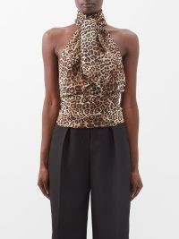 ALEXANDRE VAUTHIER Halterneck leopard-print silk-chiffon top in brown / glamorous open back halter neck tops / evening fashion with animal prints / MATCHESFASHION