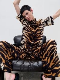 RAEY Tiger-print silk wide-leg jumpsuit / women’s relaxed fit animal print jumpsuits / matchesfashion
