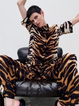 RAEY Tiger-print silk wide-leg jumpsuit / women’s relaxed fit animal print jumpsuits / matchesfashion