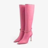 Jimmy Choo Dreece KB 95 Candy Pink Nappa Leather Knee Boots ~ luxe designer footwear ~ pointed toe ~ stiletto heel ~ side zip fastening