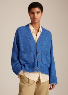 ME and EM Cloud-Soft Merino Cotton Cardigan Bright Blue | women’s soft oversized V-neck cardigans - flipped
