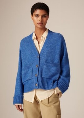 ME and EM Cloud-Soft Merino Cotton Cardigan Bright Blue | women’s soft oversized V-neck cardigans