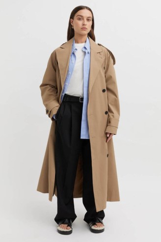 CAMILLA AND MARC Collins Trench in Camel | women’s neutral longline coats with shoulder epaulettes - flipped