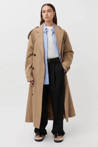 CAMILLA AND MARC Collins Trench in Camel | women’s neutral longline coats with shoulder epaulettes