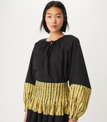 Tory Burch COLORBLOCK STRIPE TOP in Black / chic bohemian inspired tops / luxury boho fashion / women’s colour block clothes / cotton peasant style blouses - flipped
