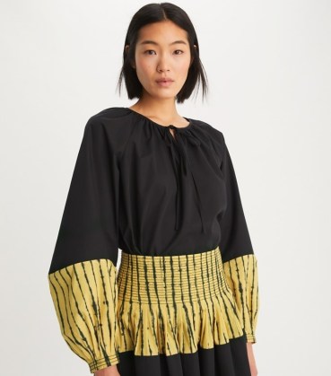 Tory Burch COLORBLOCK STRIPE TOP in Black / chic bohemian inspired tops / luxury boho fashion / women’s colour block clothes / cotton peasant style blouses