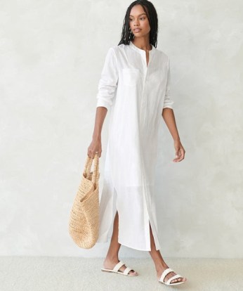 JENNI KAYNE Capri Caftan Dress in Ivory ~ chic kaftan cover up ~ linen and cotton mix poolside shirt dresses ~ minimalist style summer vacation clothes ~ effotlessly stylish clothing - flipped
