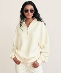JENNI KAYNE Half Zip Sweatshirt in cream / women’s relaxed sweatshirts / chic loungwear / womens sweat tops