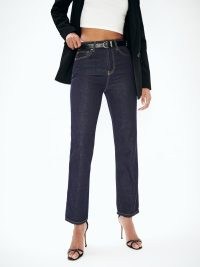 Reformation Cynthia High Rise Straight Jeans in Rinse | women’s dark blue sustainable denim fashion