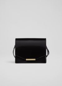 L.K. Bennett Dawsey Black High-Shine Leather Crossbody Shoulder Bag | chic minimalist bags | contemporary handbags