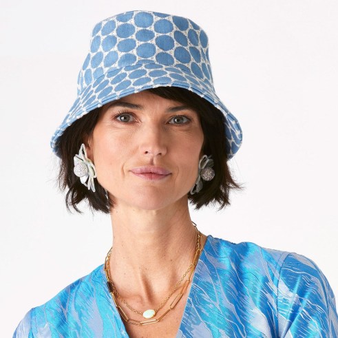 Lele Sadoughi DENIM DOT EYELET BUCKET HAT | women’s hats | womens summer accessories - flipped