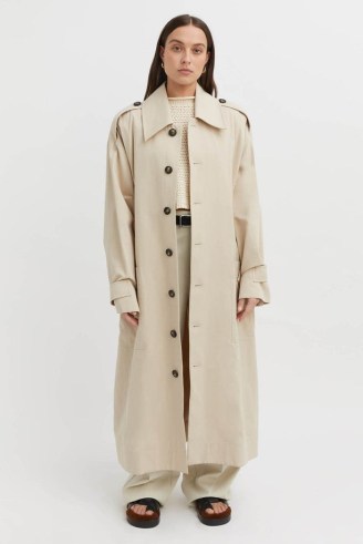 CAMILLA AND MARC Des Oversized Coat in Stone Cream | women’s longline twill cotton trench coats | shoulder epaulettes - flipped