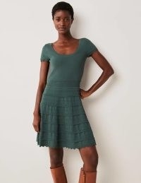 Boden Detail Knitted Mini Dress Trekking Green ~ women’s vintage style knitwear fashion ~ short sleeve scooped neck knit dresses