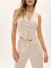 Reformation Devin Twill Vest in Oyster ~ cropped front button vests ~ women’s waistcoat style tops