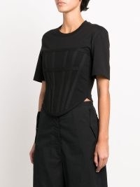 Dion Lee corset T-shirt in black | structured front curved hem cotton tee | women’s edgy designer T-shirts | FARFETCH