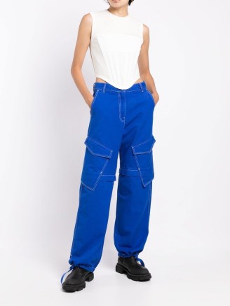 Dion Lee cotton-denim parachute jeans in cobalt blue ~ high waist ~ patch pocket detail ~ straight leg ~ farfetch ~ casual edgy fashion - flipped