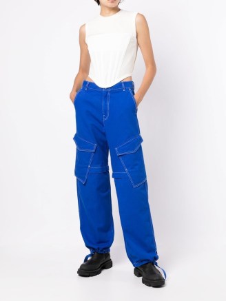 Dion Lee cotton-denim parachute jeans in cobalt blue ~ high waist ~ patch pocket detail ~ straight leg ~ farfetch ~ casual edgy fashion