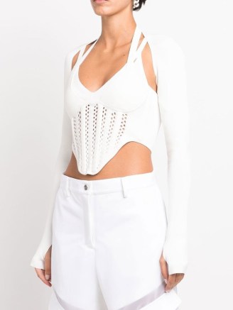 Dion Lee cropped corset top in ivory white | women’s edgy fashion | fitted bodice tops | strappy cut out clothes - flipped