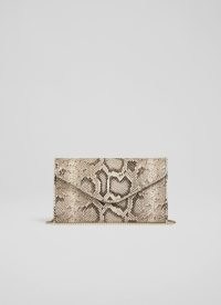 L.K. Bennett Dominica Natural Snake-Effect Leather Clutch Bag | small animal print envelope style shoulder bags | chain shoulder strap