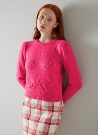 L.K. BENNETT Ebba Pink Mohair-Blend Bubble Knit Jumper – women’s bright vintage style jumpers