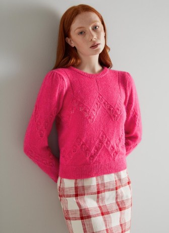 L.K. BENNETT Ebba Pink Mohair-Blend Bubble Knit Jumper – women’s bright vintage style jumpers - flipped