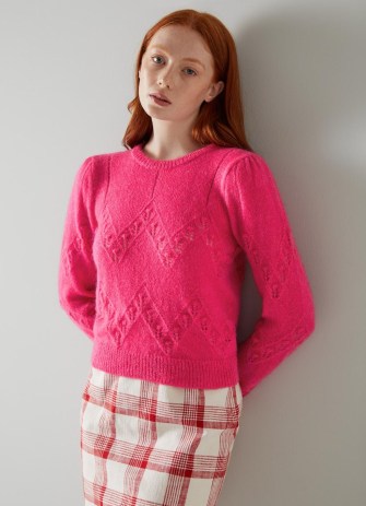 L.K. BENNETT Ebba Pink Mohair-Blend Bubble Knit Jumper – women’s bright vintage style jumpers