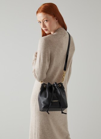 L.K. BENNETT Eliza Black Leather Bucket Bag – drawstring top cross body bags