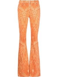 ETRO paisley flared jeans in orange / retro printed denim flares / women’s 1970s vintage style fashion / farfetch