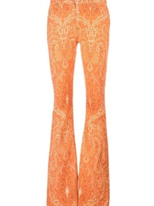 ETRO paisley flared jeans in orange / retro printed denim flares / women’s 1970s vintage style fashion / farfetch - flipped