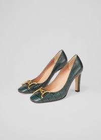 L.K. BENNETT Gianna Sea Green Croc-Effect Leather Snaffle-Detail Courts – crocodile print court shoes