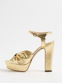 JIMMY CHOO Heloise 120 block-heel gold-leather sandals / metallic platforms