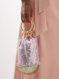 ROSANTICA Ghizlan crystal-embellished sequinned handbag in pink ~ luxury sequin covered occasion bags ~ luxe event handbags