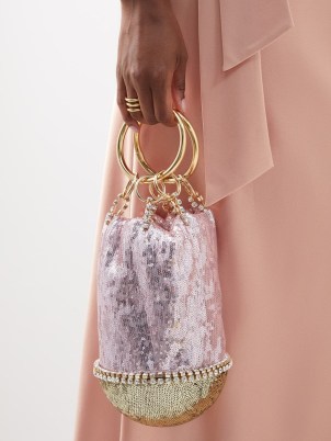 ROSANTICA Ghizlan crystal-embellished sequinned handbag in pink ~ luxury sequin covered occasion bags ~ luxe event handbags