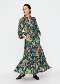 ME and EM Grand Paisley Print Maxi Dress + Belt Green/Neon Peach/Black/Hot Coral / floral print tiered hem dresses