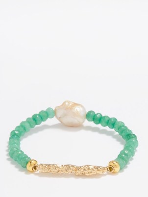 BY ALONA Elia jade, pearl & 18kt gold-plated bracelet – women’s green beaded bracelets – womens summer jewellery – matchesfashion - flipped